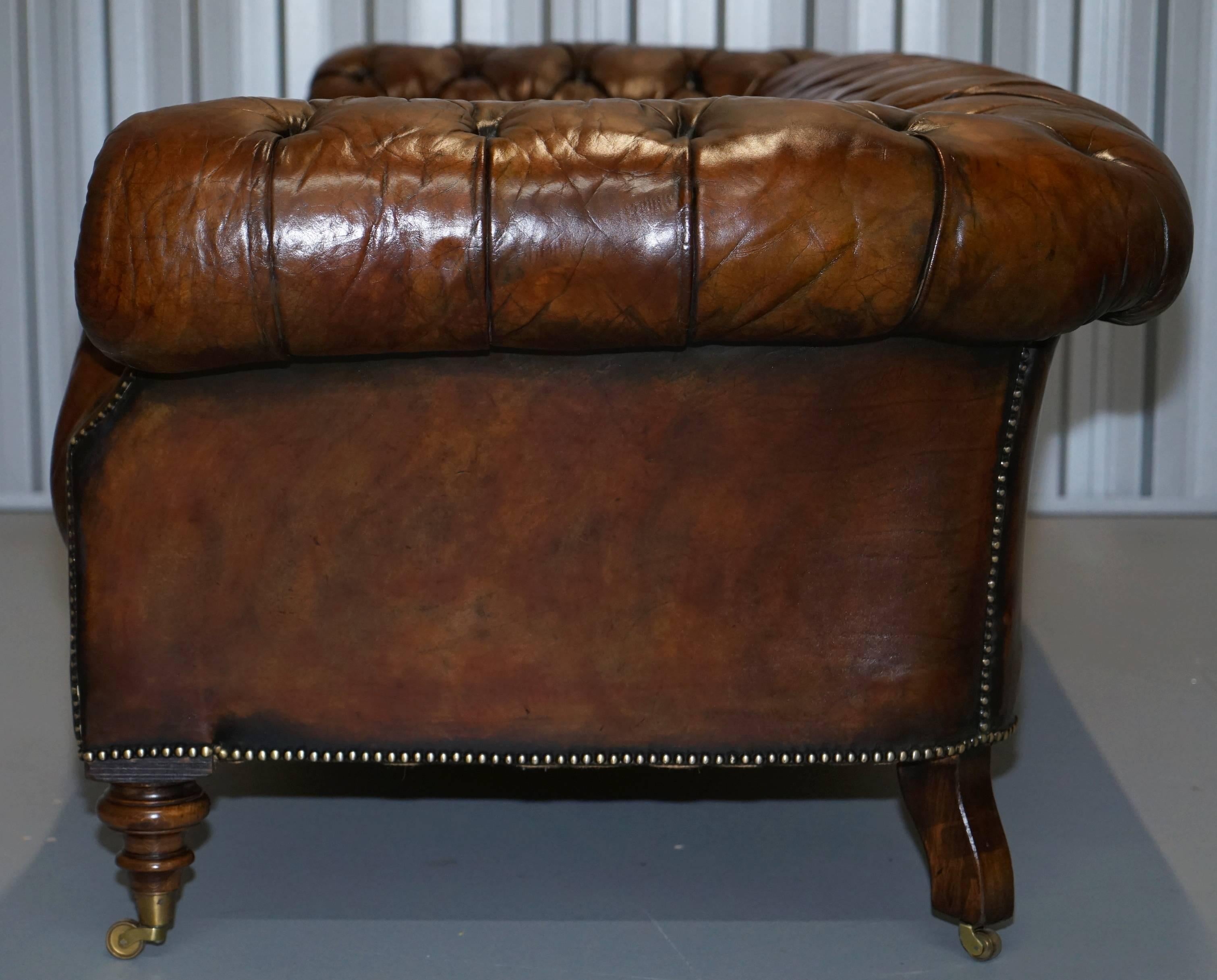 Pair of Fully Restored Howard & Son's Style Victorian Chesterfield Leather Sofas 3