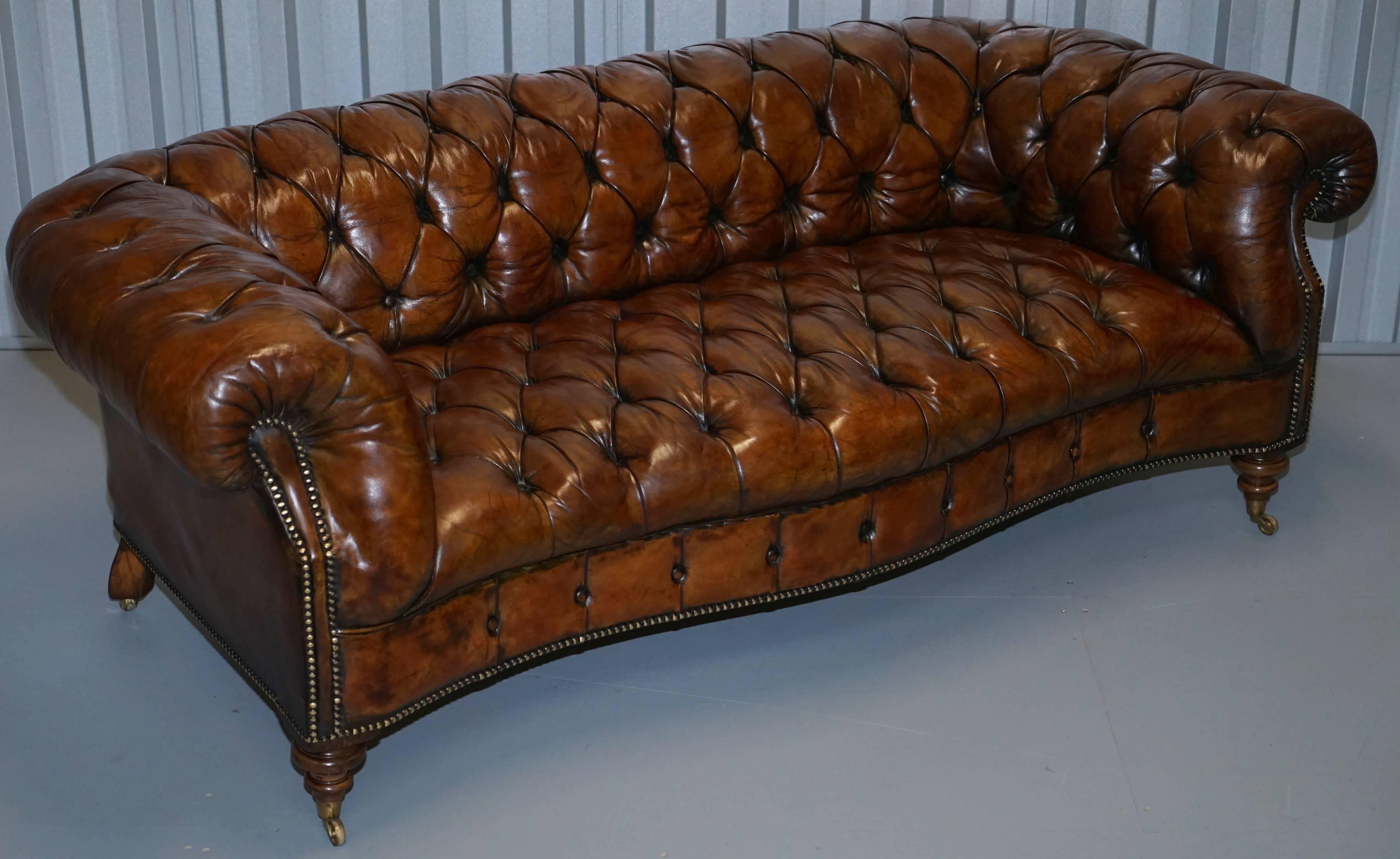 Wimbledon-Furniture

We are delighted to offer for auction this extremely rare pair of original mid Victorian fully restored Howard & Son’s style Chesterfield club sofas in cigar brown leather

The pair were restored in 1967 with the hide