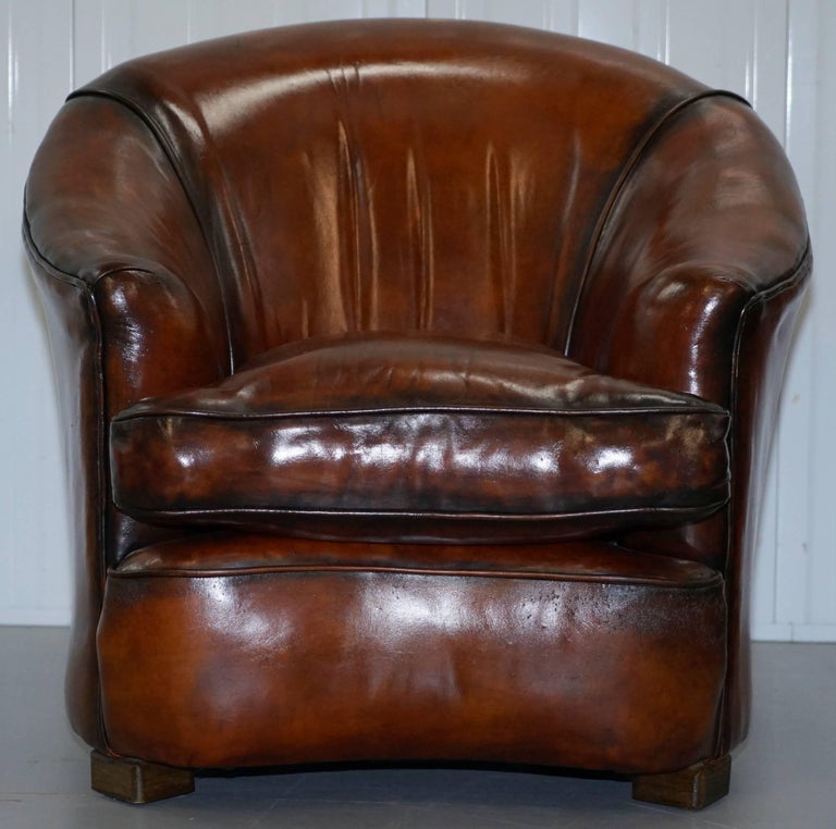 Fully Restored Brown Leather Five-Piece Club Tub Suite Armchairs and ...