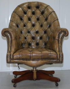 Rare Original 1960s Chesterfield Hand Dyed Leather Directors Captains Chair