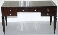 Nina Campbell Donald Desk in Macassar Ebony Veneer and Black Leather Top