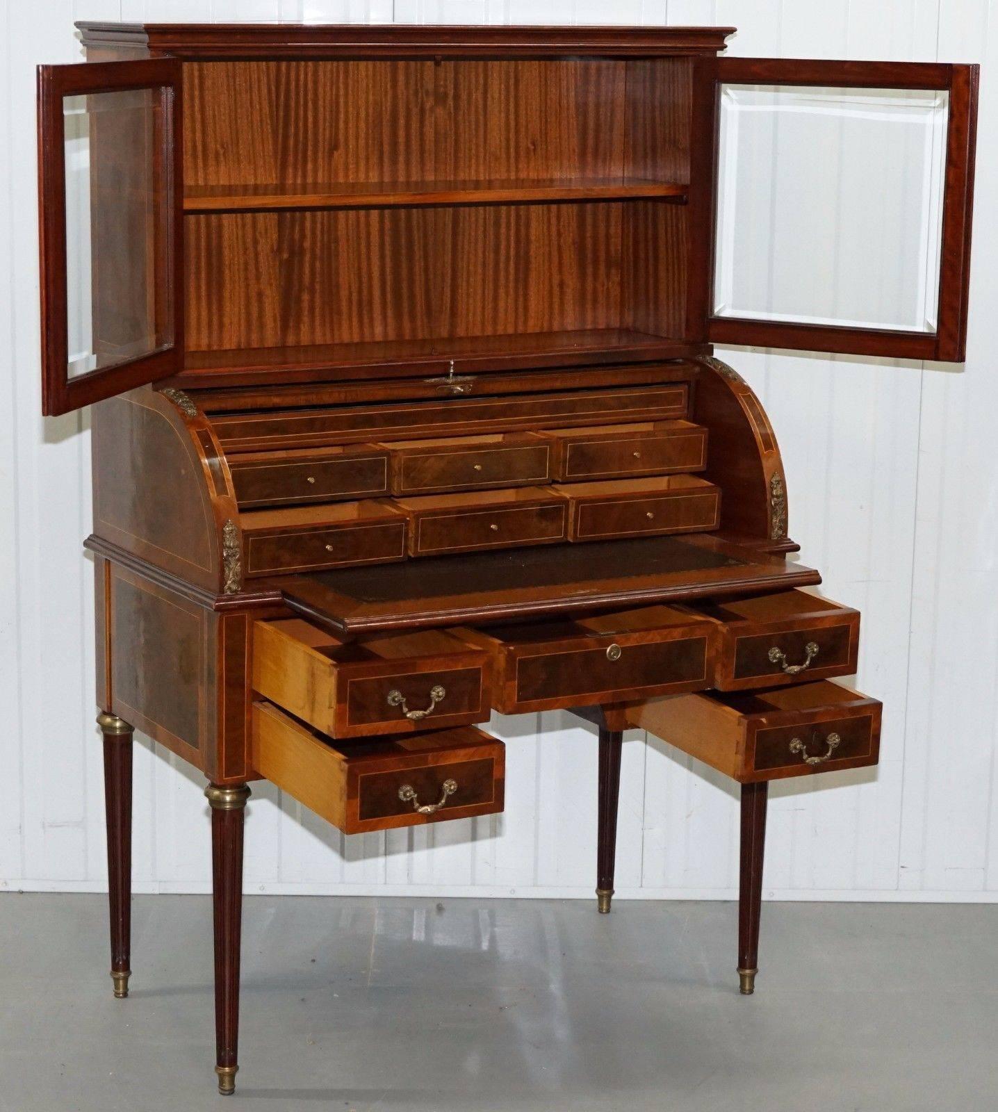 Pair of French Louis XVI Neoclassical Secretaire Bookcase Desks Vernis Martin 3