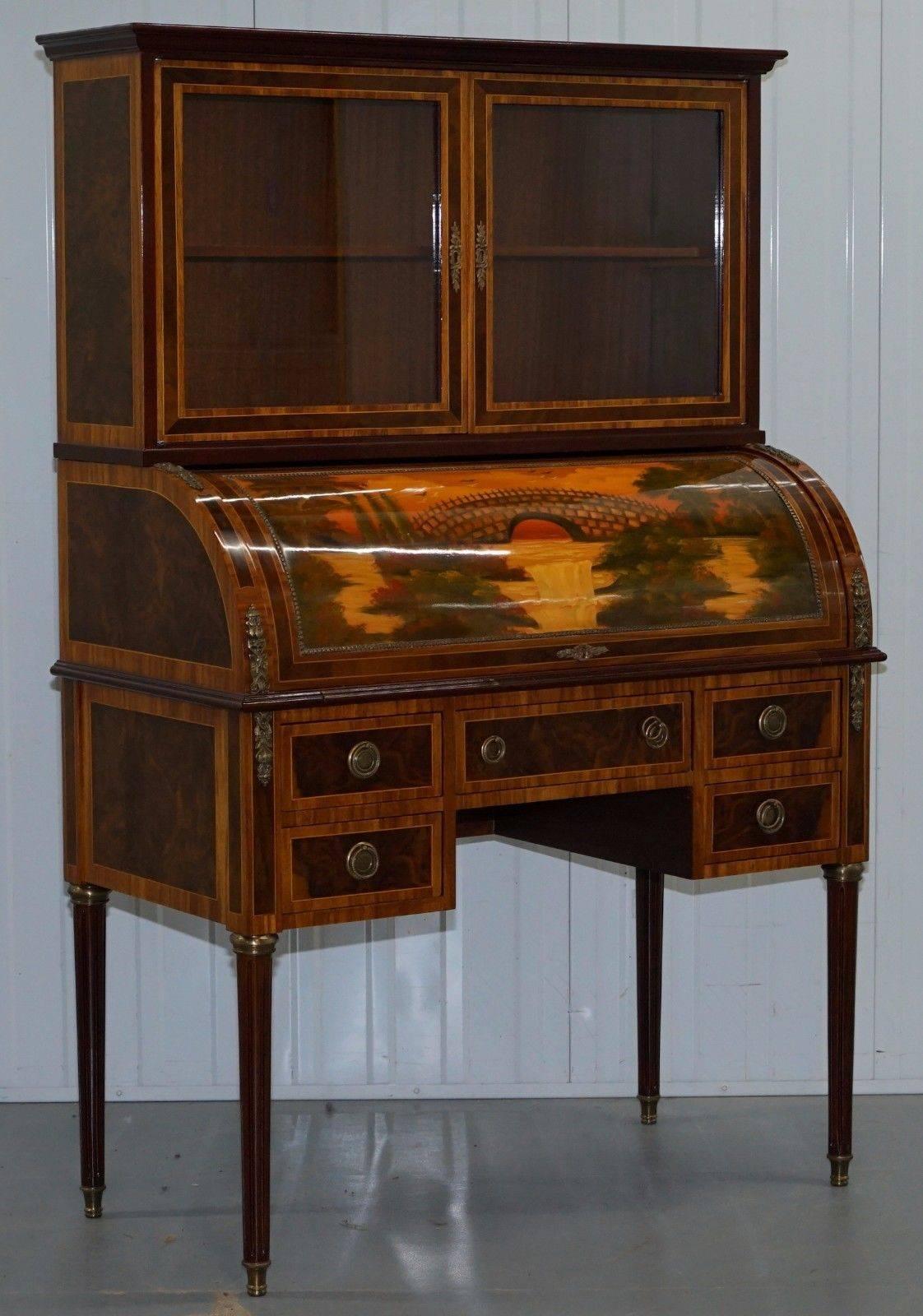 Pair of French Louis XVI Neoclassical Secretaire Bookcase Desks Vernis Martin In Excellent Condition In West Sussex, Pulborough