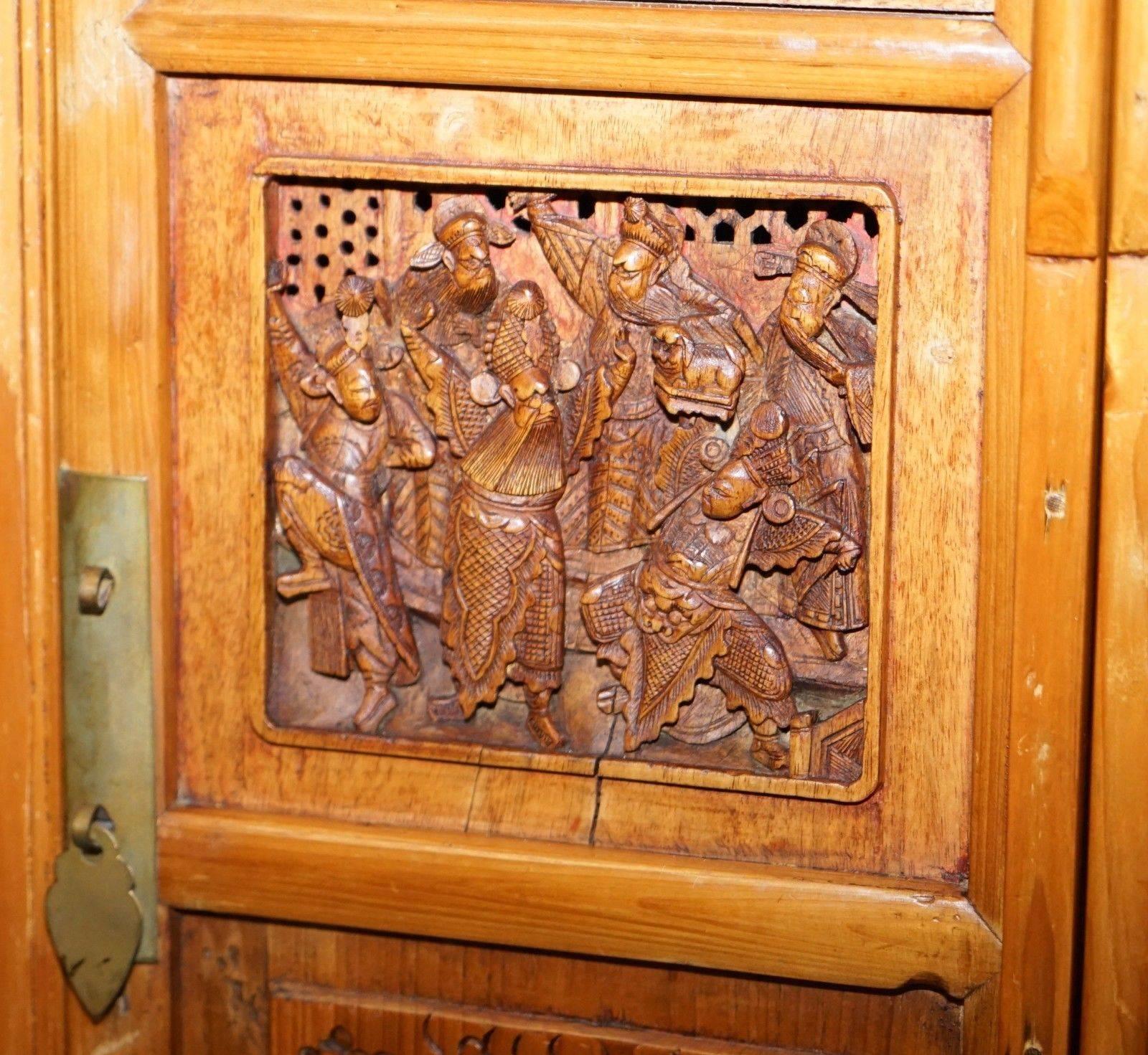 Original 100+ Year Old Teak Hand-Carved Chinese Cabinet with Paperwork 3