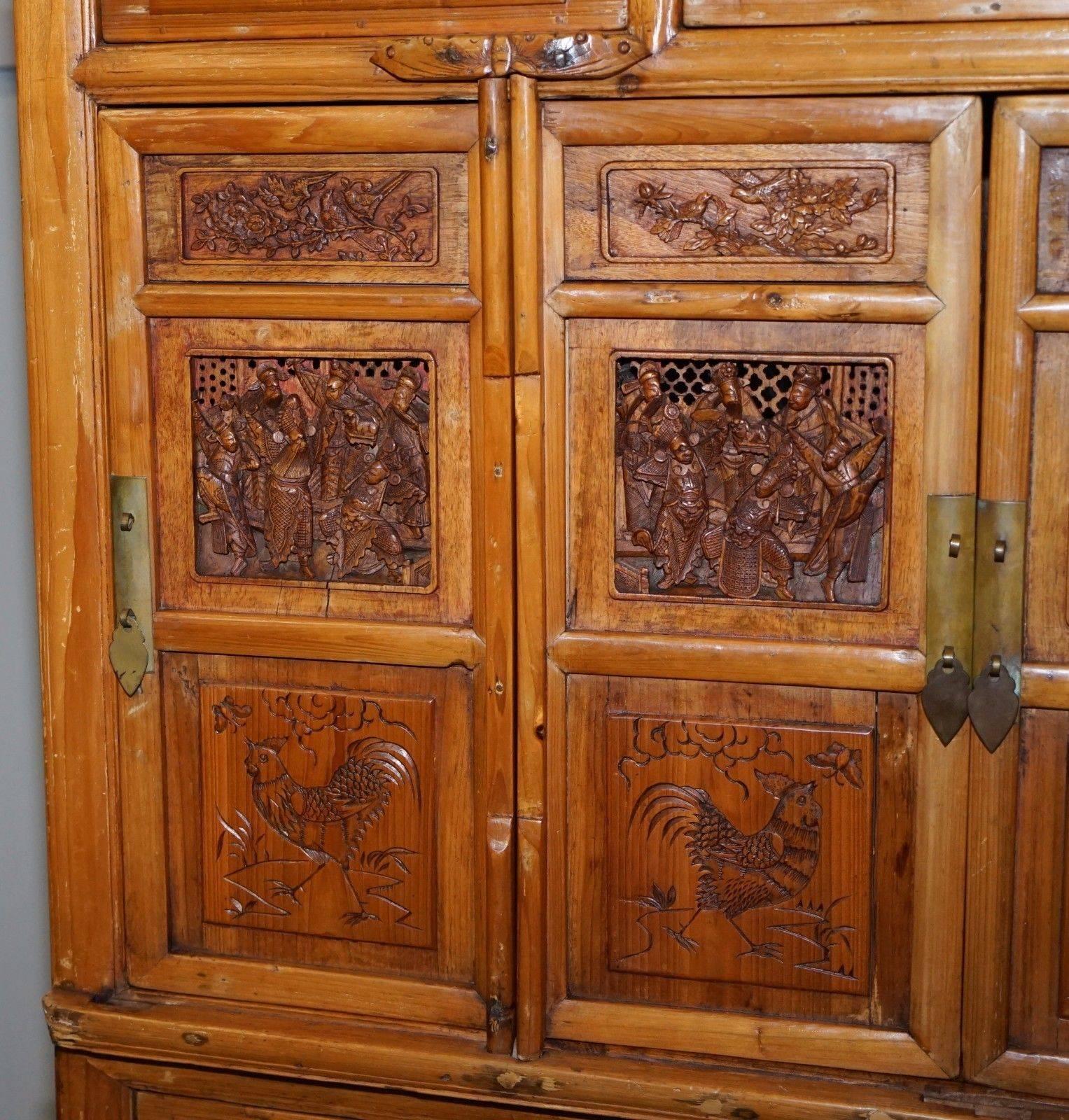 Original 100+ Year Old Teak Hand-Carved Chinese Cabinet with Paperwork 4