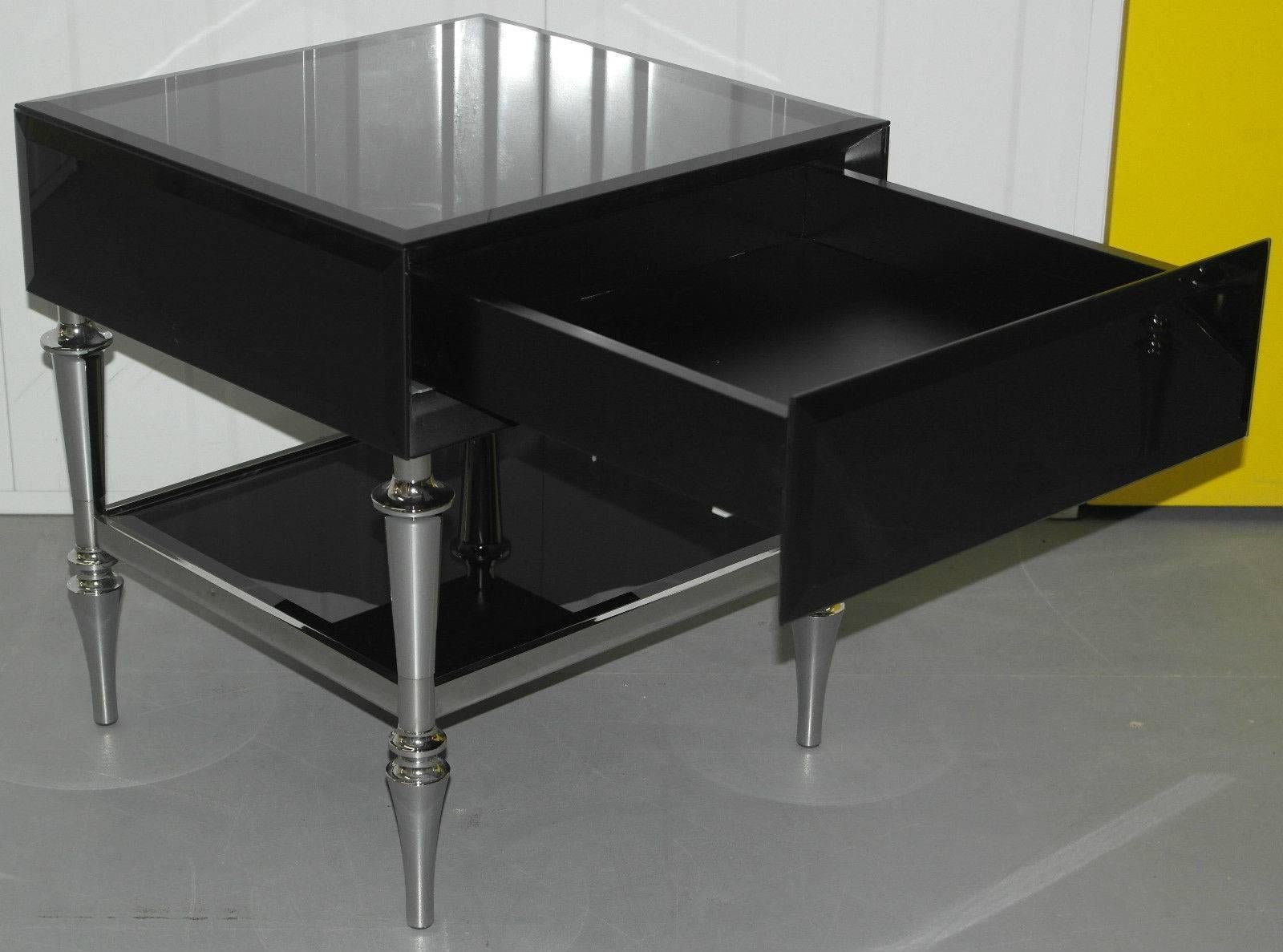 Contemporary Pair of Ipe Cavalli Ginevra Chrome and Glass Side Ttables