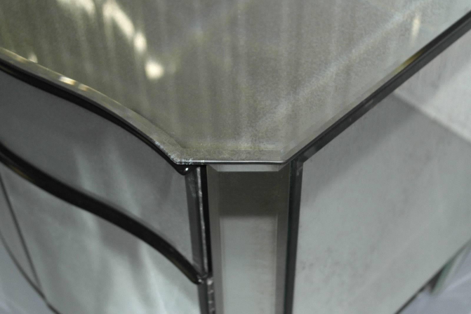 Contemporary Pair of Original Arte Veneziana Curved Beveled Glass Bedside Tables