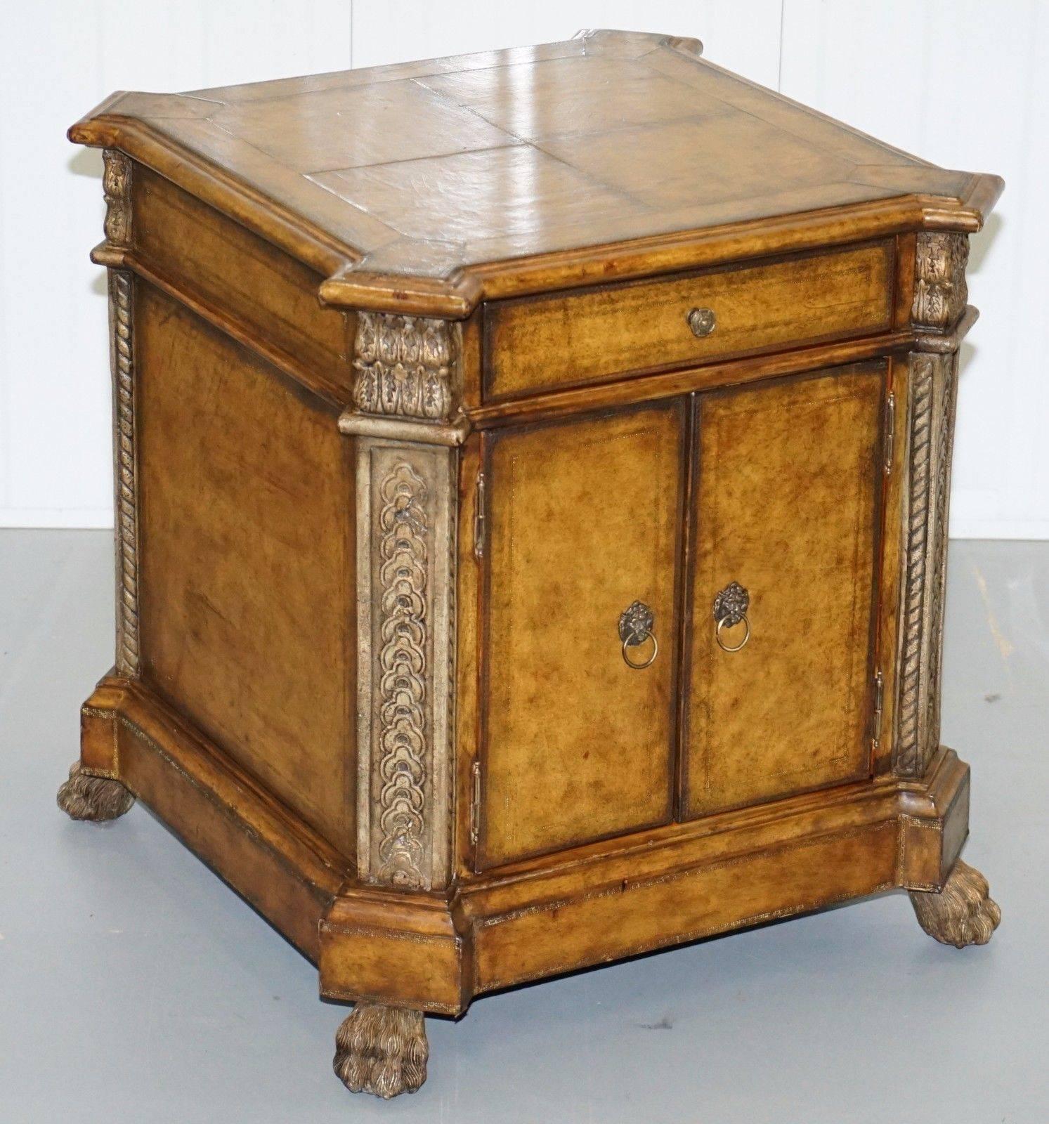Wimbledon-Furniture

Wimbledon-Furniture is delighted to offer for sale this stunning Regency styled leather clad and panelled with Lion hairy paw feet and handles cupboard table

Please note the delivery fee listed is just a guide, for an accurate