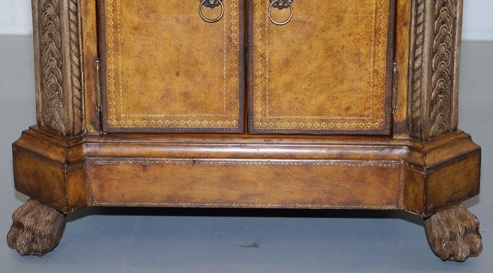 Regency Styled Leather Clad Lion Hair Paw Feet Cupboard Chest With Drawers 1