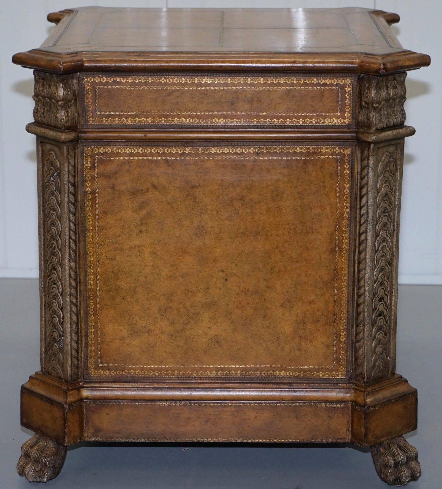 Regency Styled Leather Clad Lion Hair Paw Feet Cupboard Chest With Drawers 2