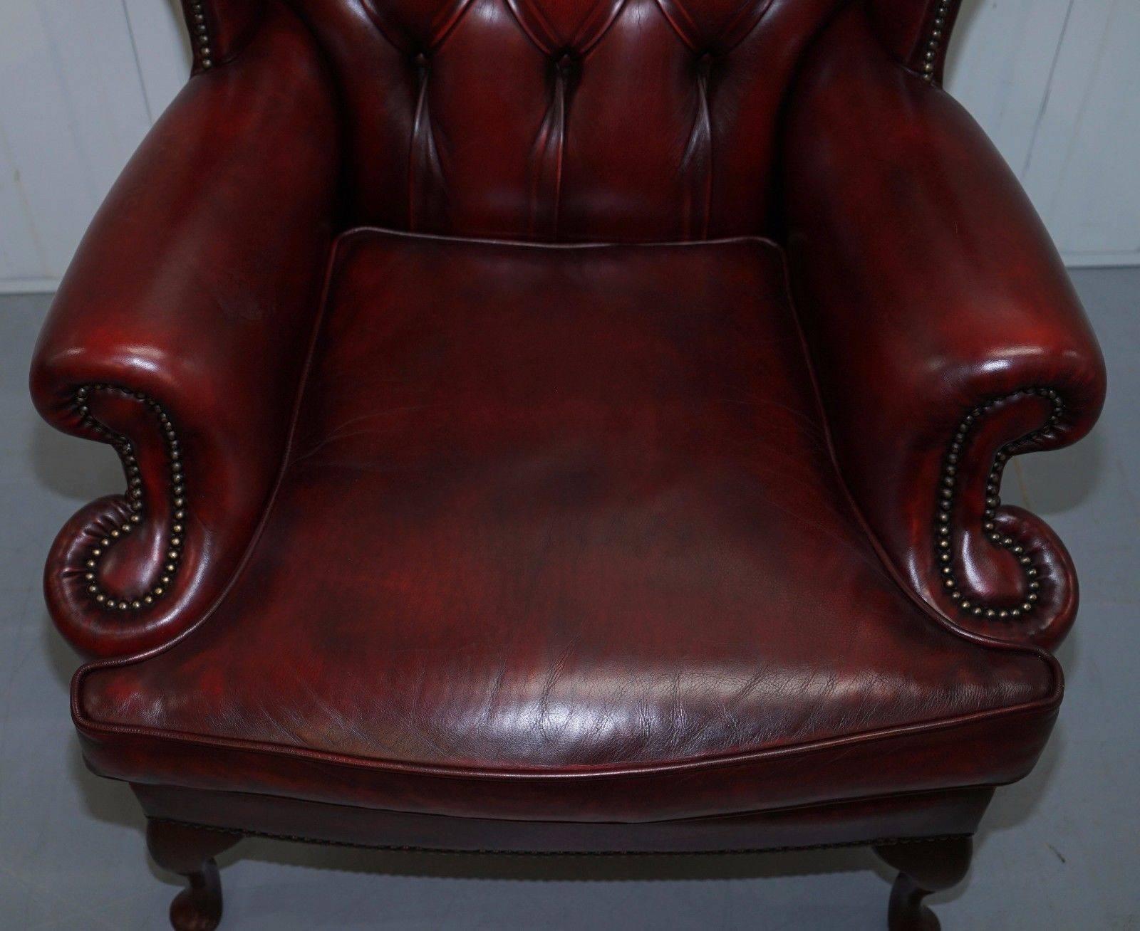 Victorian Bevan Funnell November Chesterfield Oxblood Leather Wingback Armchair