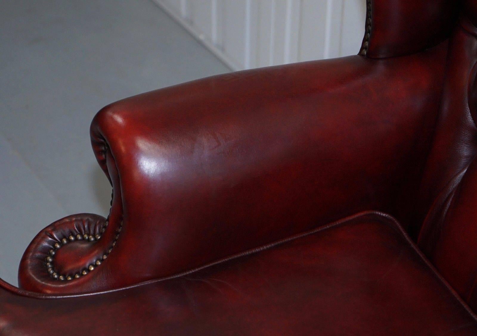 British Bevan Funnell November Chesterfield Oxblood Leather Wingback Armchair