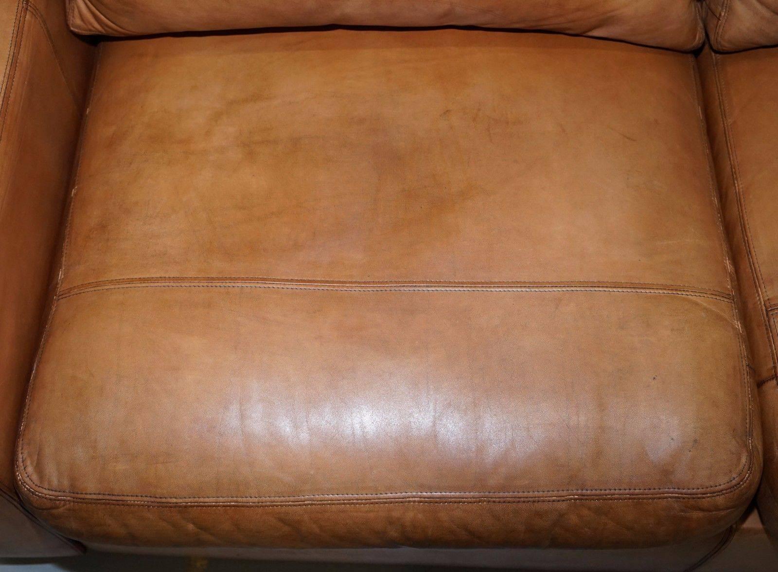 Collin and Hayes Aged Brown Leather Sofa Bed with Feather Filled Cushions 1