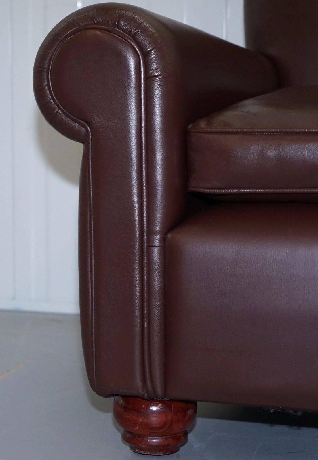 Hand-Crafted Pair of Straight Back Luxury Duresta Brown Leather Club Armchairs