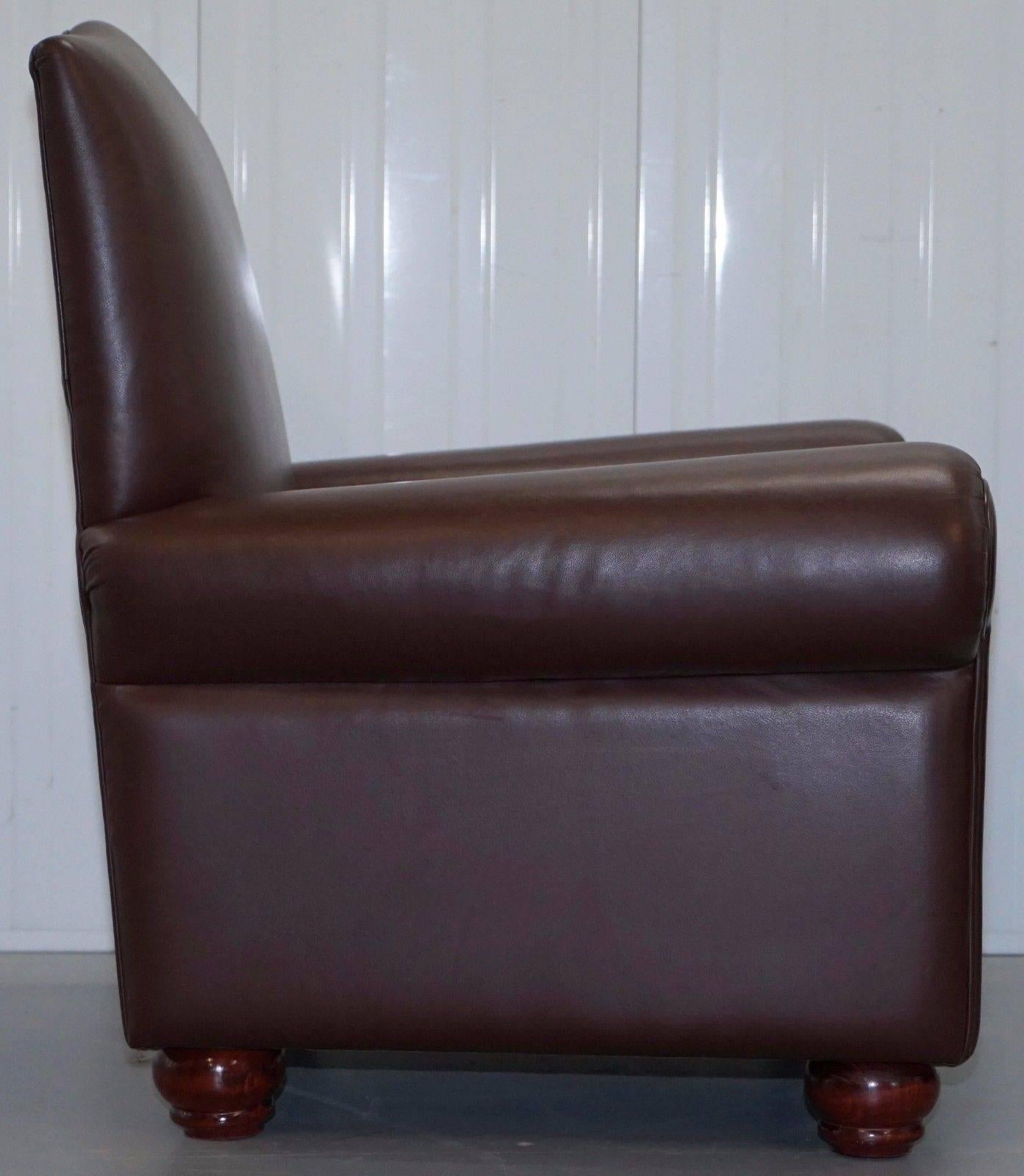 Pair of Straight Back Luxury Duresta Brown Leather Club Armchairs 1