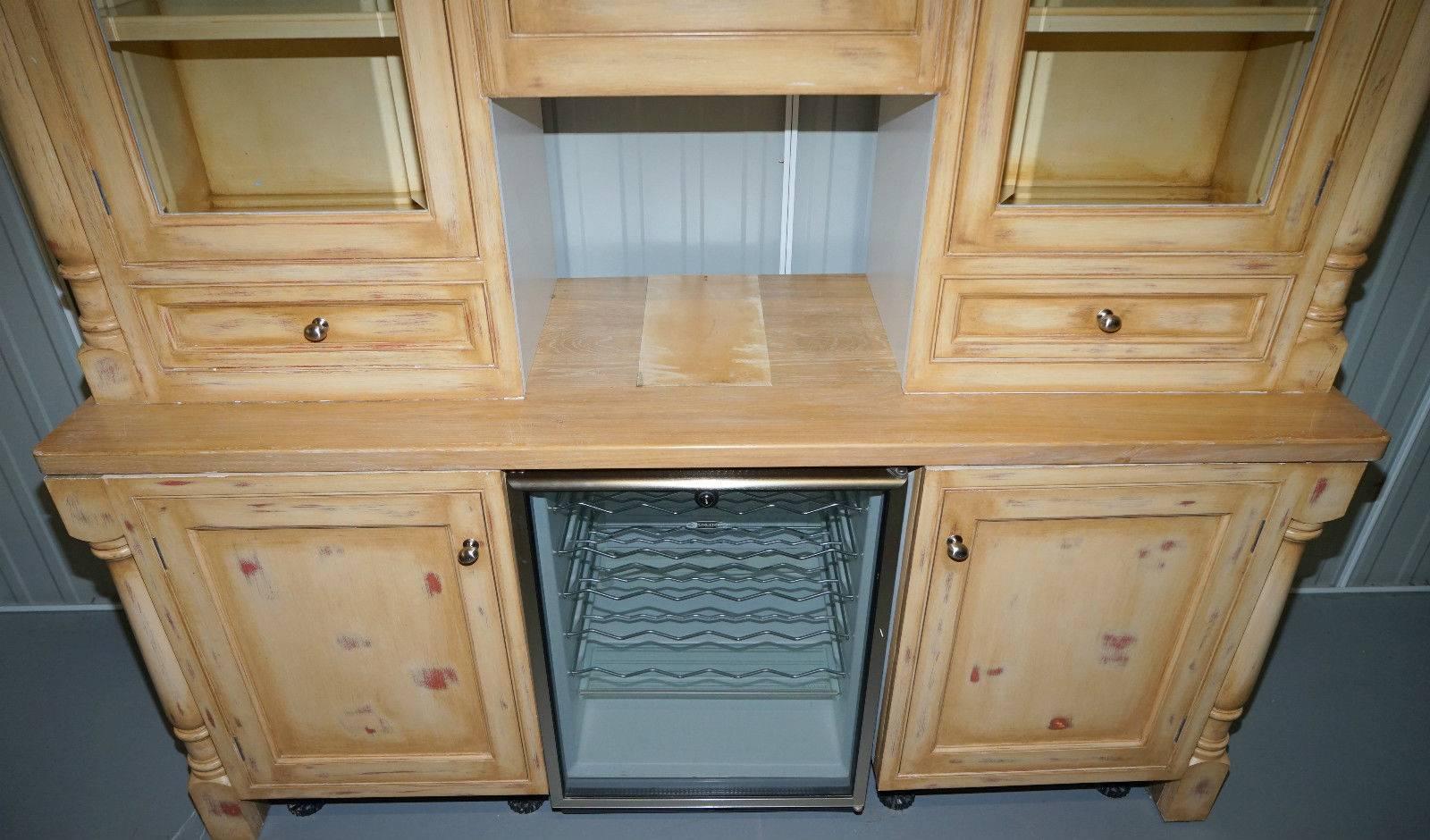 Edwardian Solid Oak Break Front Kitchen Cupboards Welsh Dresser with Built-in Wine Fridge