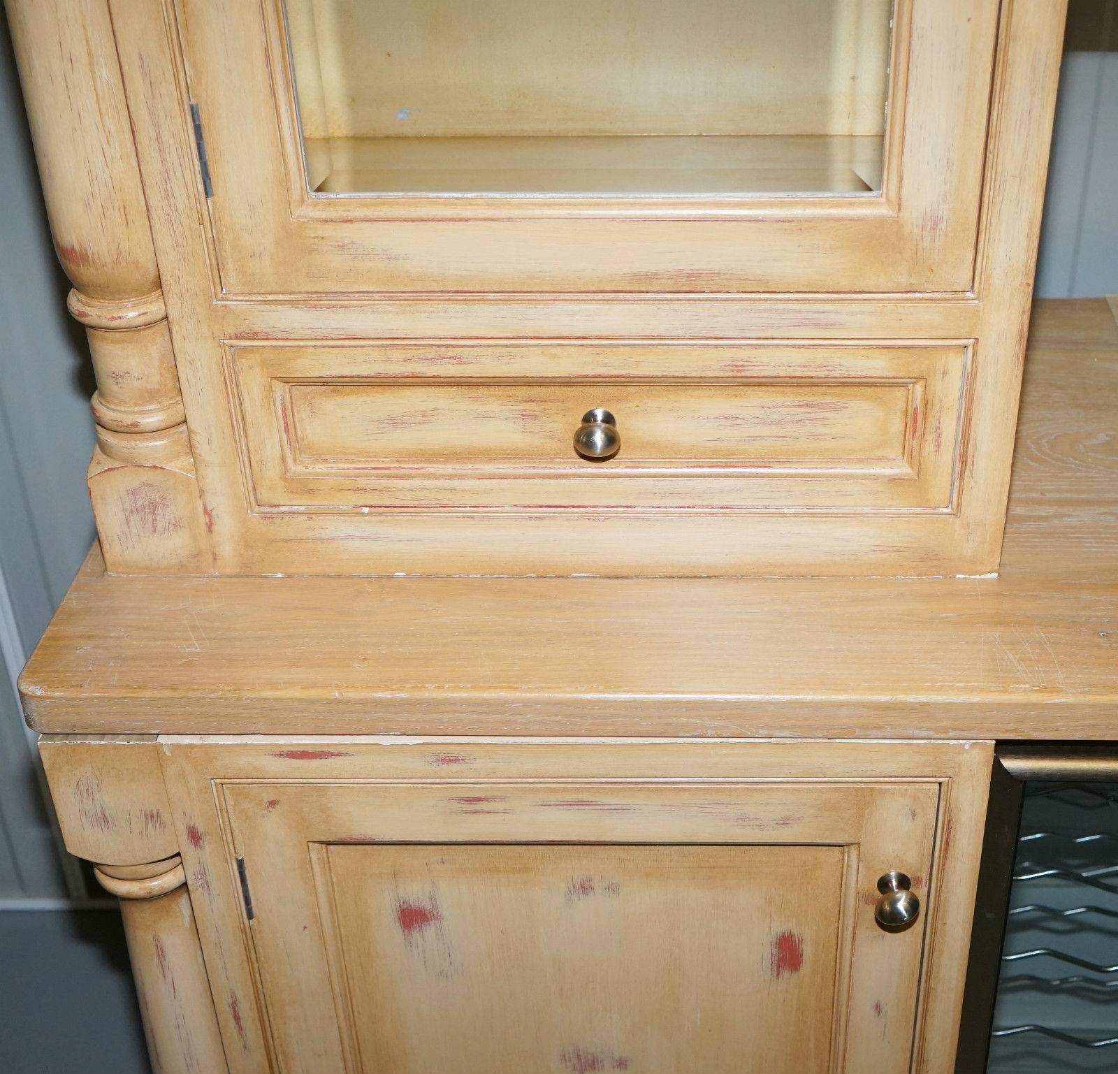 British Solid Oak Break Front Kitchen Cupboards Welsh Dresser with Built-in Wine Fridge