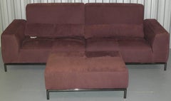 Nubuck Velvet Leather Recliner, Four-Seater Sofa and Footstool
