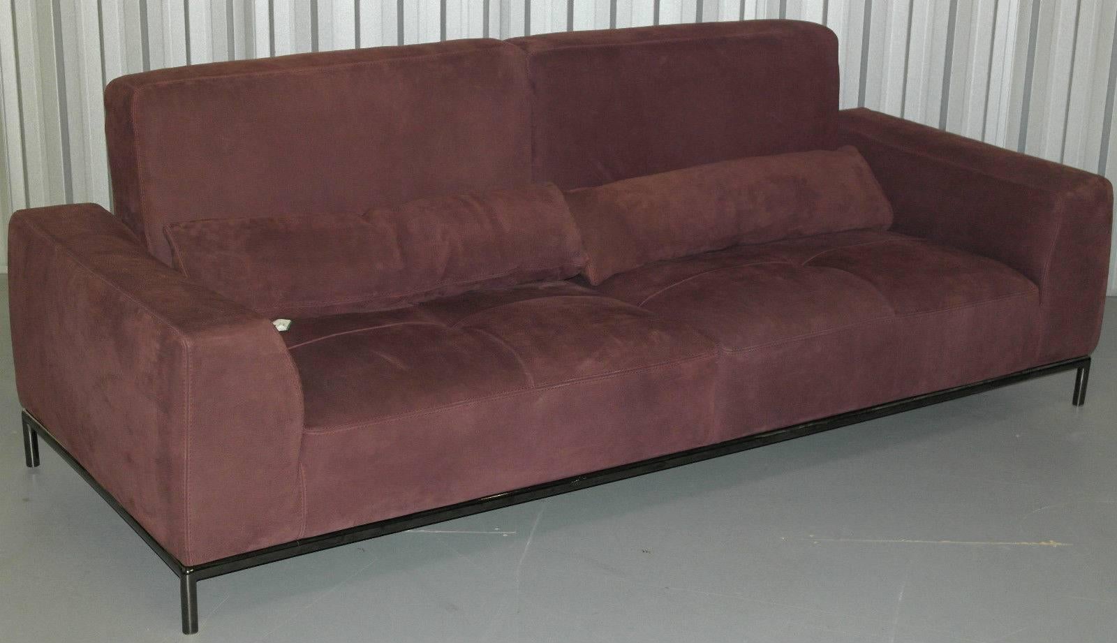 Nubuck Velvet Leather Recliner, Four-Seater Sofa and Footstool (Moderne)