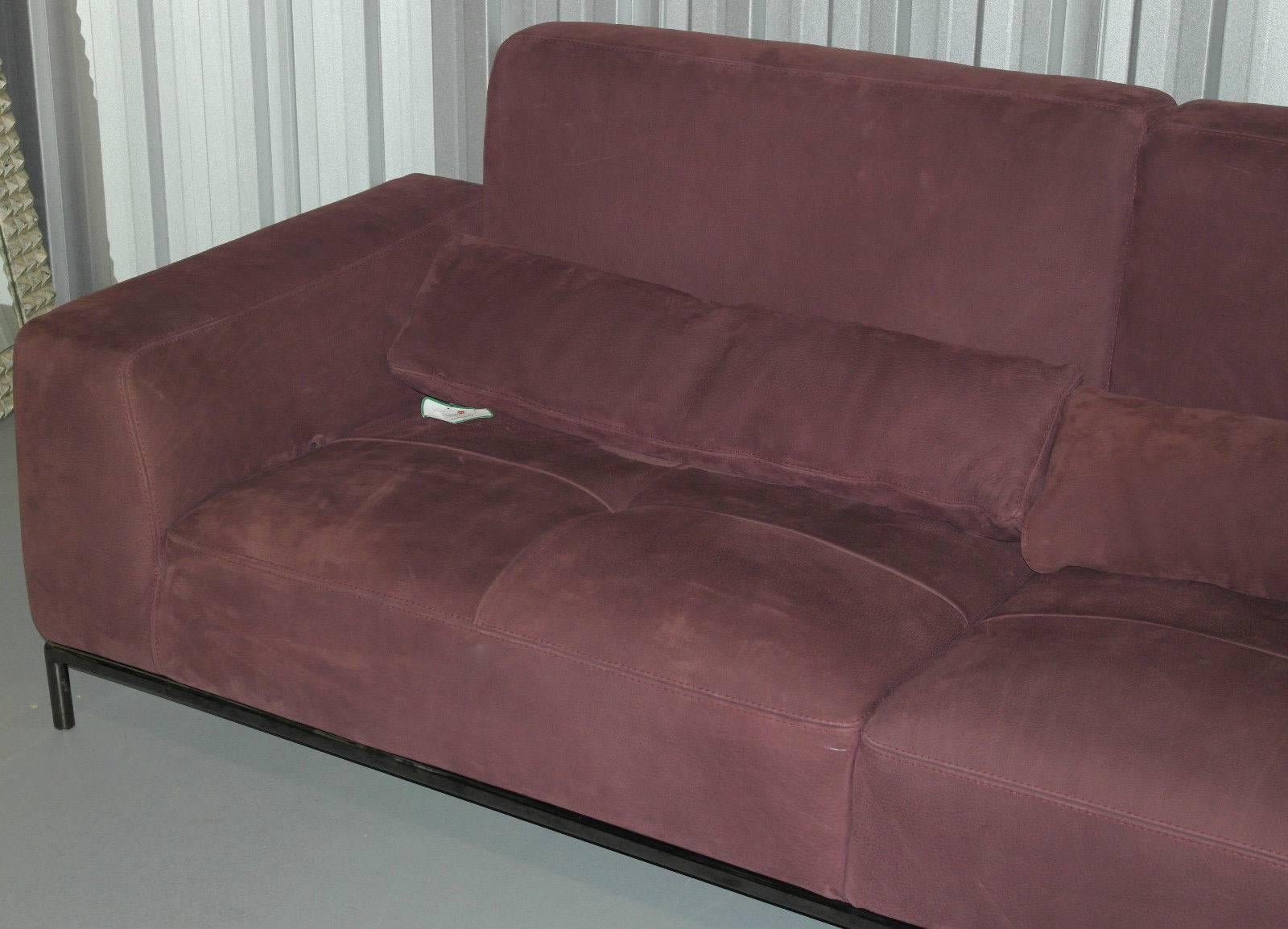 Nubuck Velvet Leather Recliner, Four-Seater Sofa and Footstool (Italienisch)