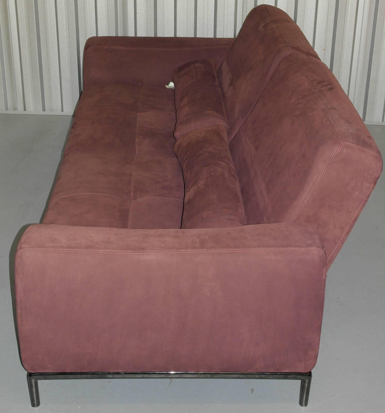 Italian Nubuck Velvet Leather Recliner, Four-Seater Sofa and Footstool
