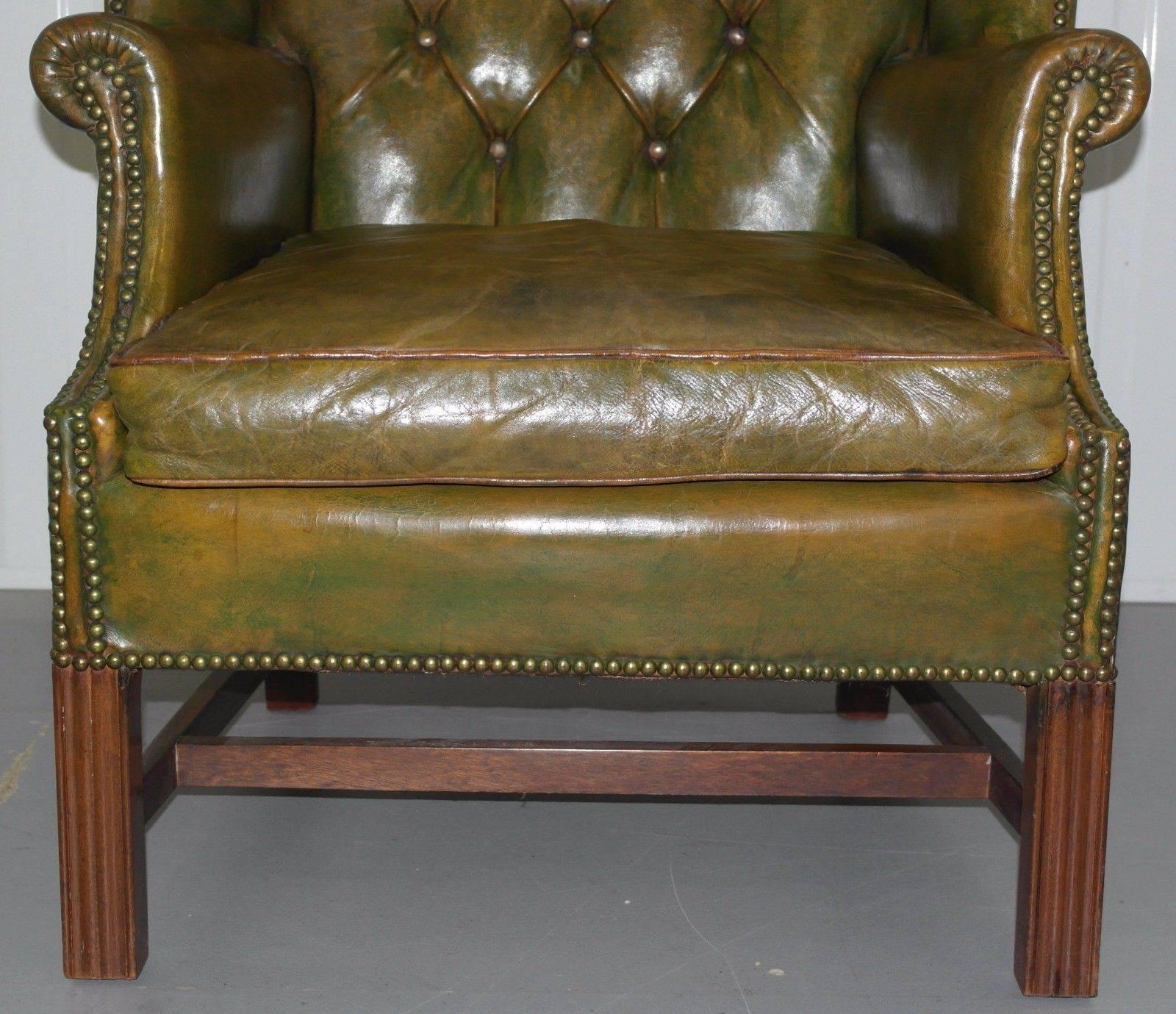 green chesterfield wingback chair