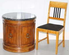 Regency Style Round Mahogany Marble Topped Large Drum Side Occasional Lamp Table