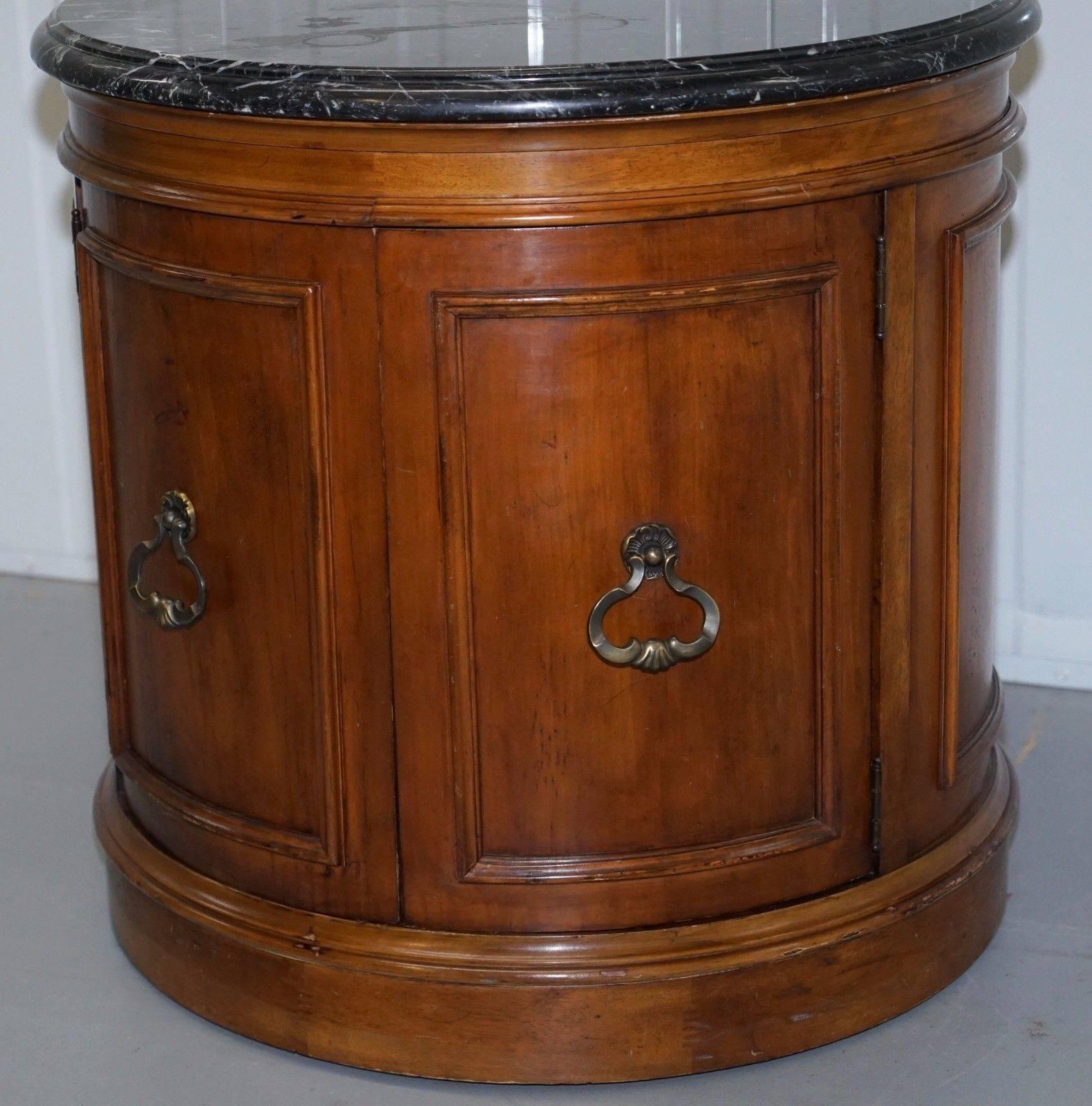 British Regency Style Round Mahogany Marble Topped Large Drum Side Occasional Lamp Table