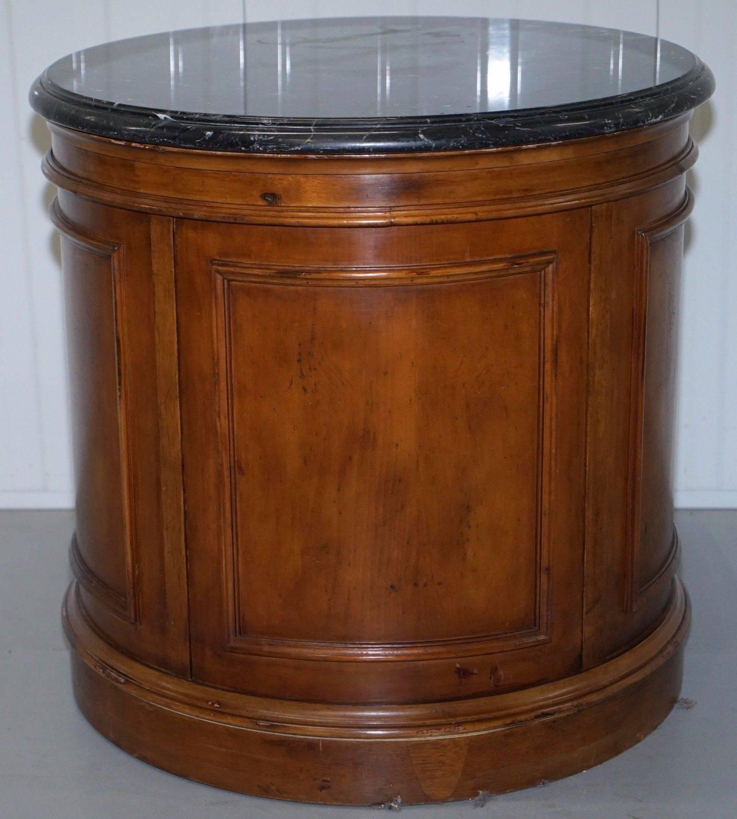 20th Century Regency Style Round Mahogany Marble Topped Large Drum Side Occasional Lamp Table