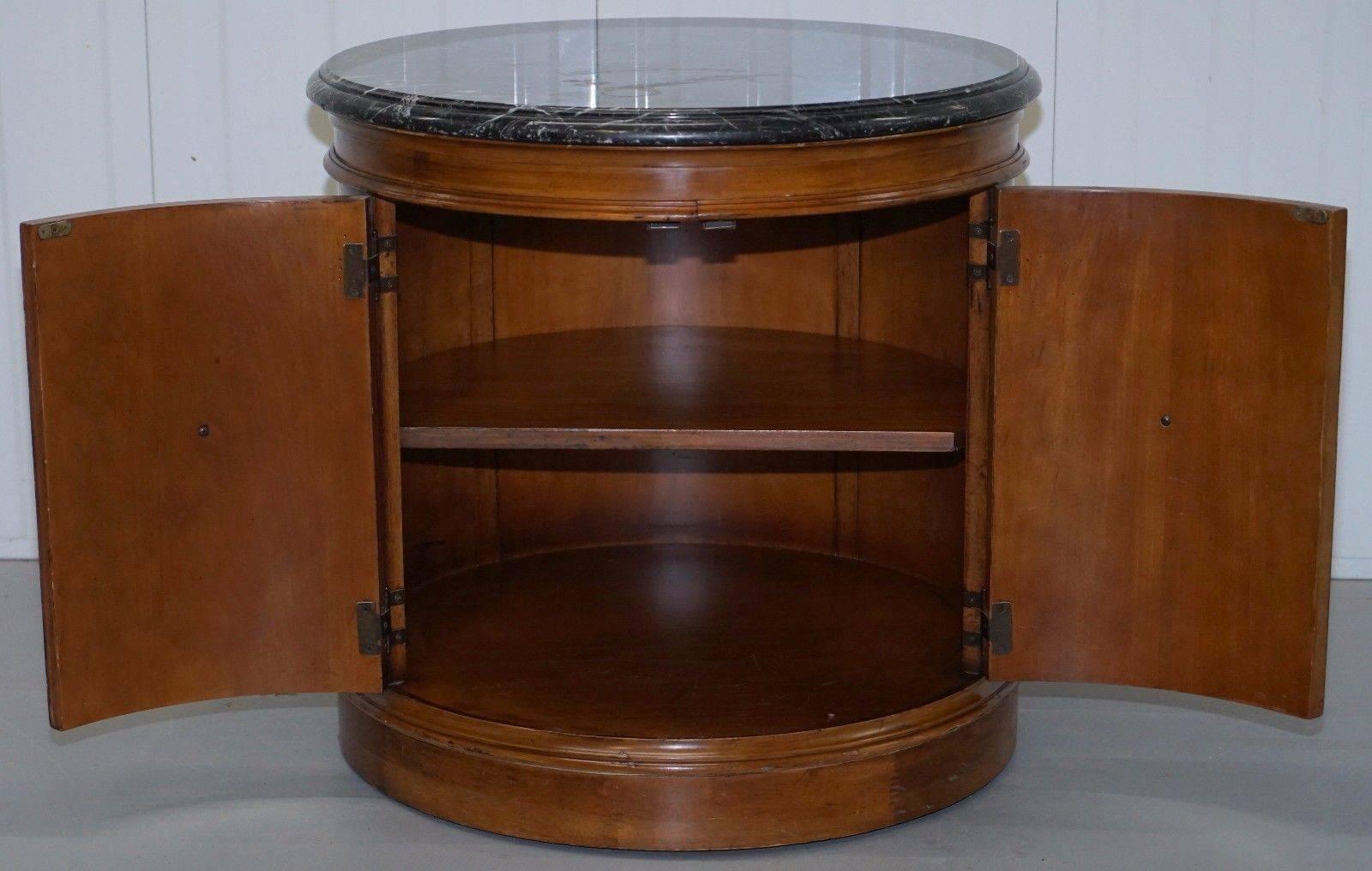 20th Century Regency Style Round Mahogany Marble Topped Large Drum Side Occasional Lamp Table
