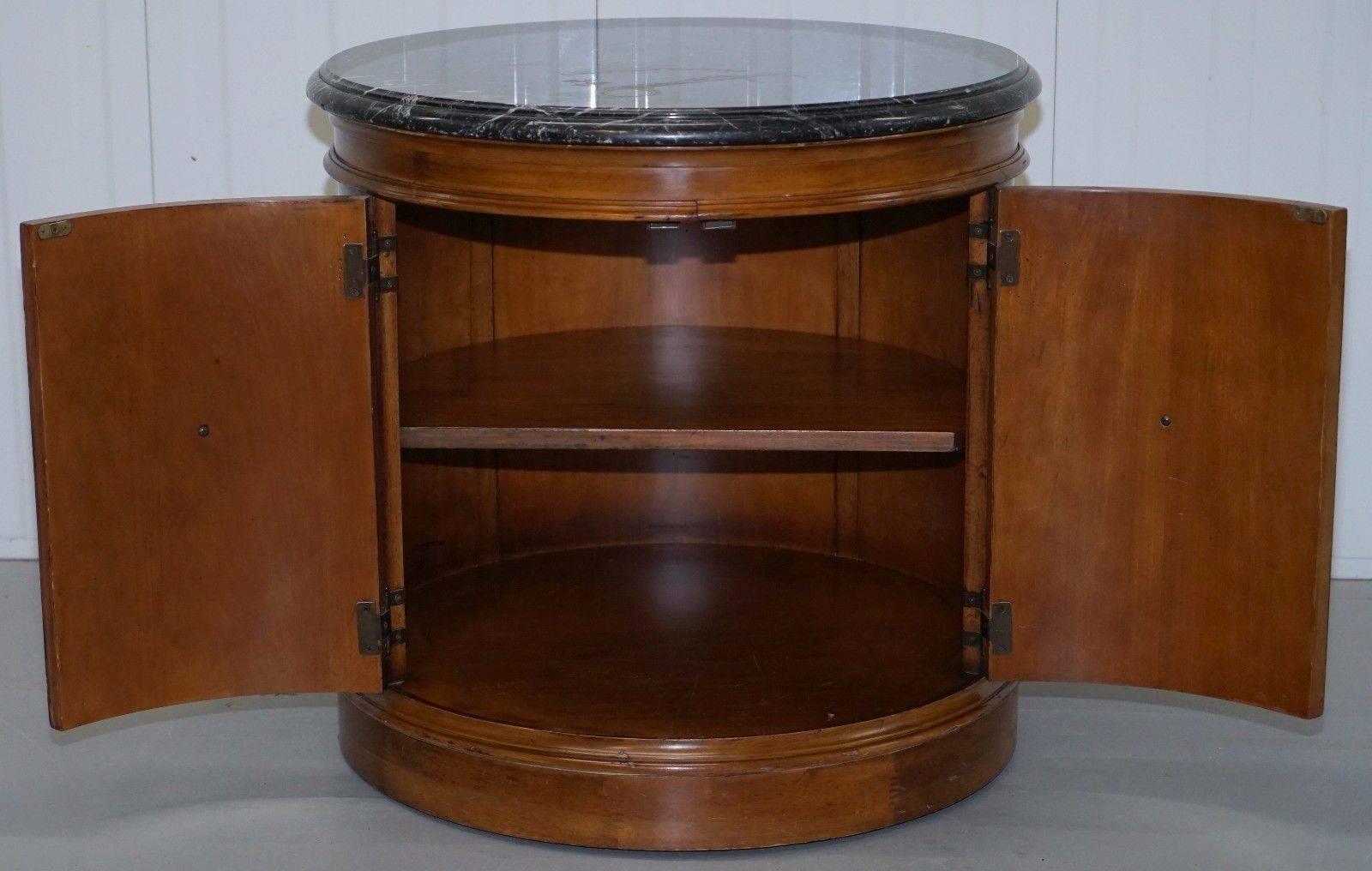 Regency Style Round Mahogany Marble Topped Large Drum Side Occasional Lamp Table 1