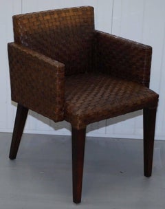 Set of Six Leather Woven Dining Chairs
