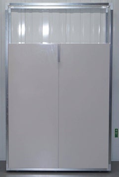 White Melamine Ligne Roset Cabinet, Chrome Frame