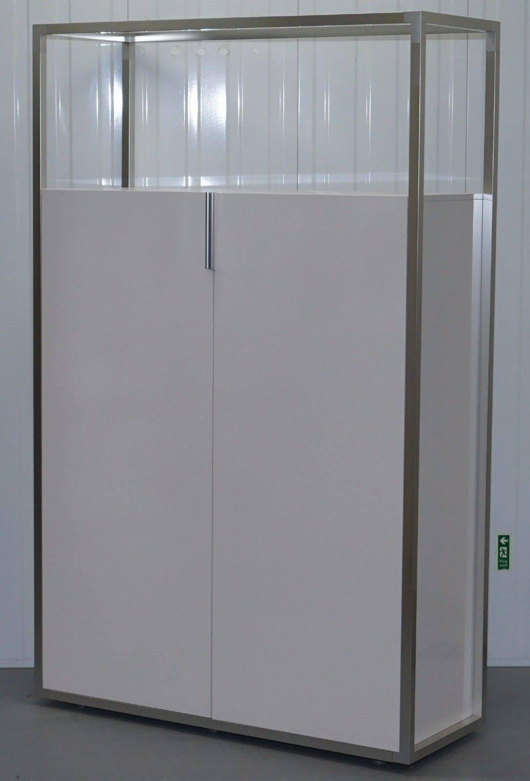 Modern White Melamine Ligne Roset Cabinet, Chrome Frame