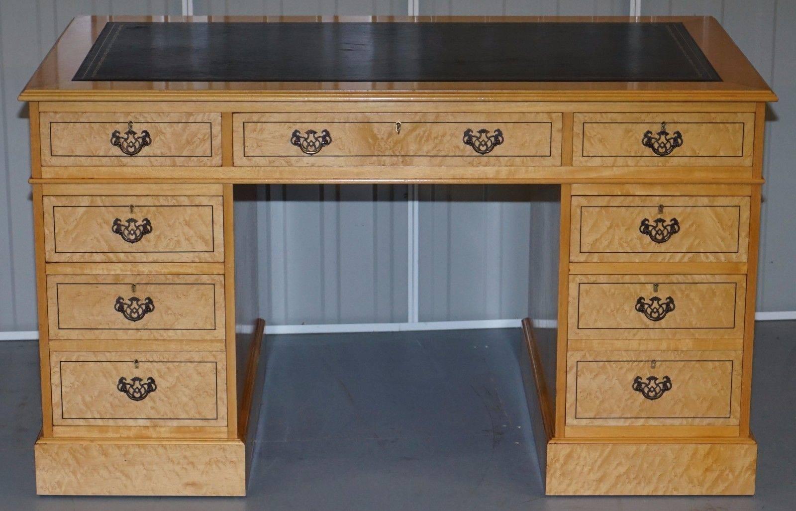Victorian Rare Birdseye Maple Twin Pedestal Partner Desk