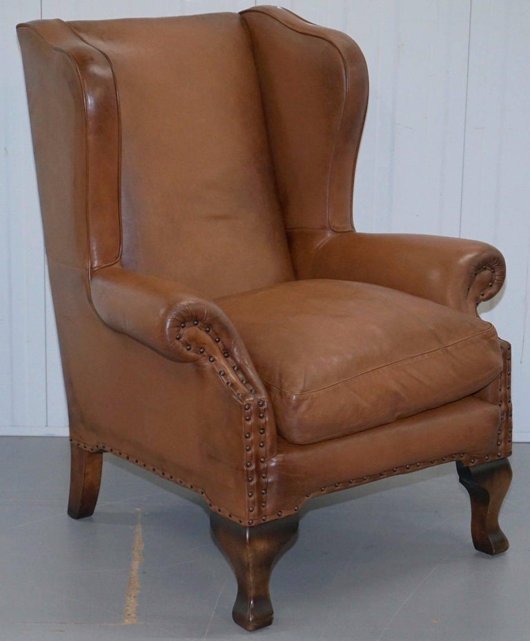 RRP £2100 JOHN LEWIS COMPTON BROWN LEATHER ARMCHAIR and FOOTSTOOL