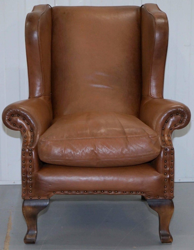 RRP £2100 JOHN LEWIS COMPTON BROWN LEATHER ARMCHAIR and FOOTSTOOL