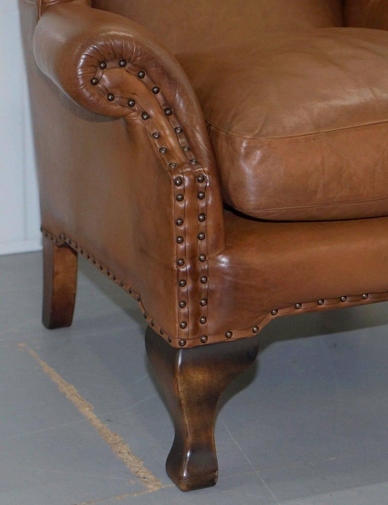 RRP £2100 JOHN LEWIS COMPTON BROWN LEATHER ARMCHAIR and FOOTSTOOL