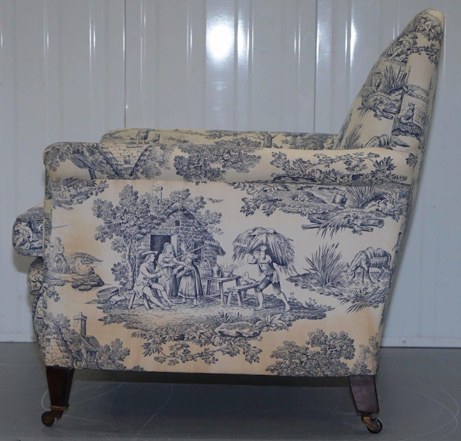 Original WG 1738 Stamped French Club Armchair Inc Toile de Jouy Style Upholstery 1
