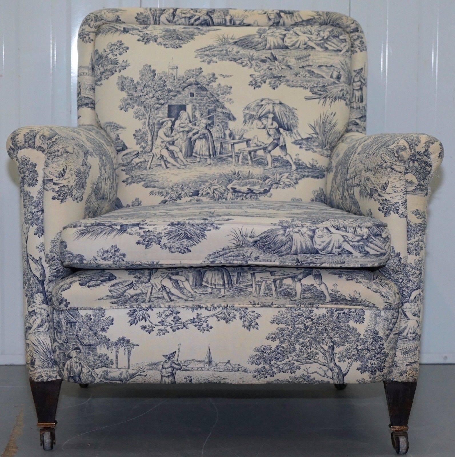 Lovely original WG 1738 stamped French club armchair with early Toile De Jouy upholstery

Please note the delivery fee listed is just a guide, for an accurate quote please send me your postcode and I’ll price it up for you

As mentioned the frame is