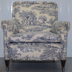 Original WG 1738 Stamped French Club Armchair Inc Toile de Jouy Style Upholstery