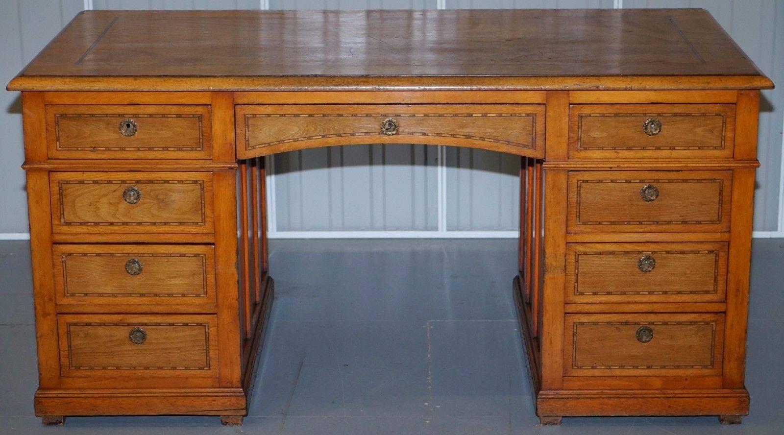 Stunning elegant Victorian Satinwood with Boxwood inaly partner desk

Please note the delivery fee listed is just a guide, for an accurate quote please send me your postcode

A truly stunning piece of craftsmanship, it screams Gillows to me but alas