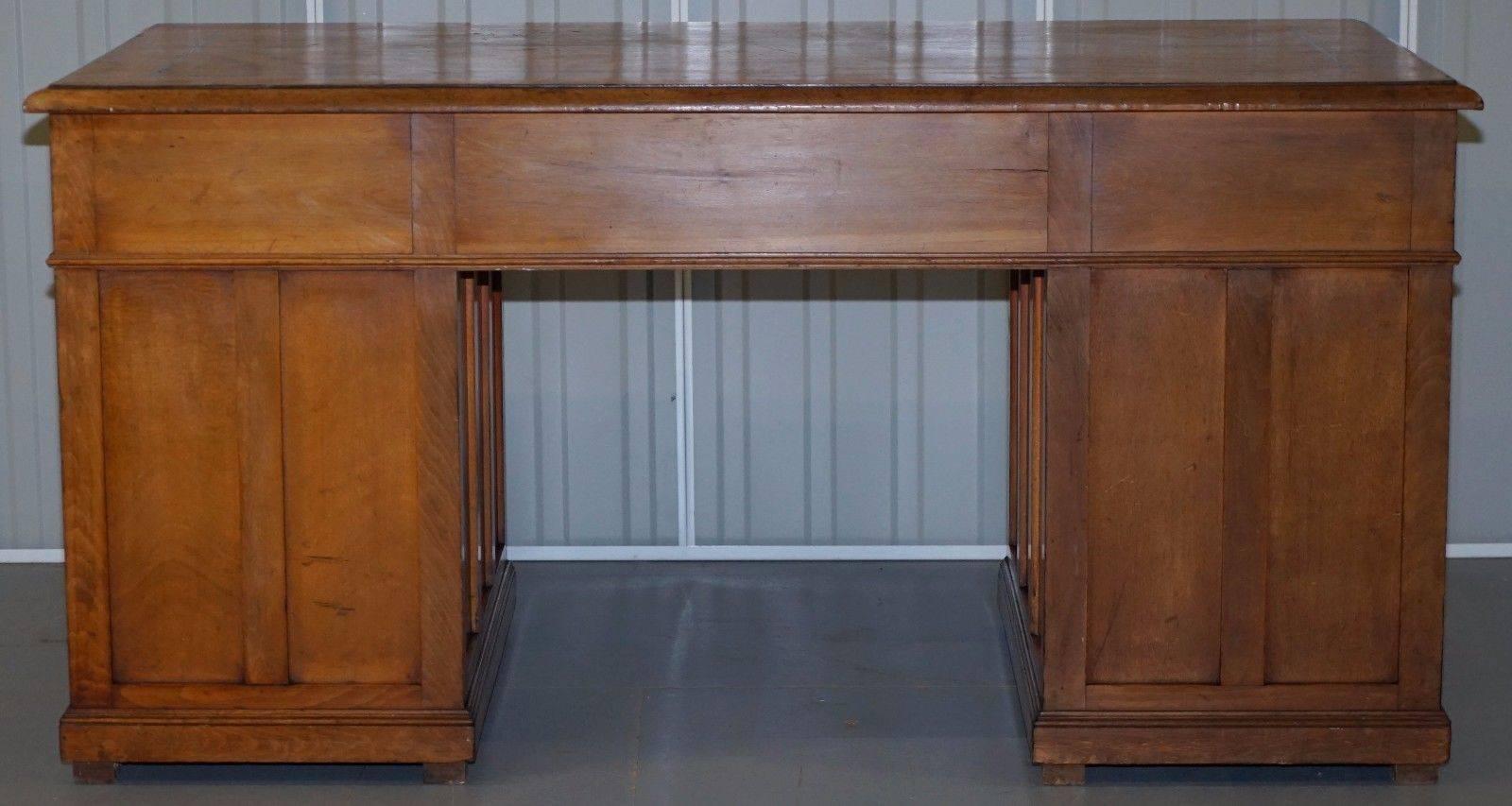 19th Century Victorian Satinwood and Boxwood Inlay Twin Pedestal Partner Desk Gillows
