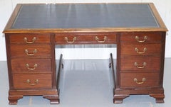 Original Double Sided Twin Pedestal Victorian Mahogany Partner Desk