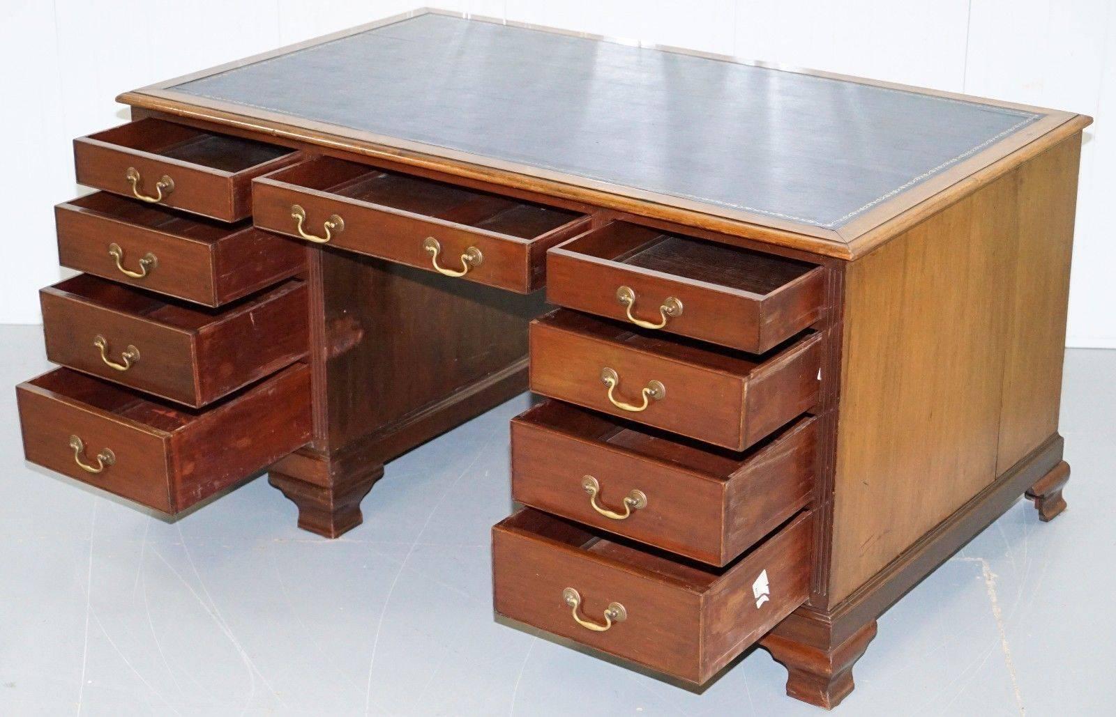 Original Double Sided Twin Pedestal Victorian Mahogany Partner Desk 1