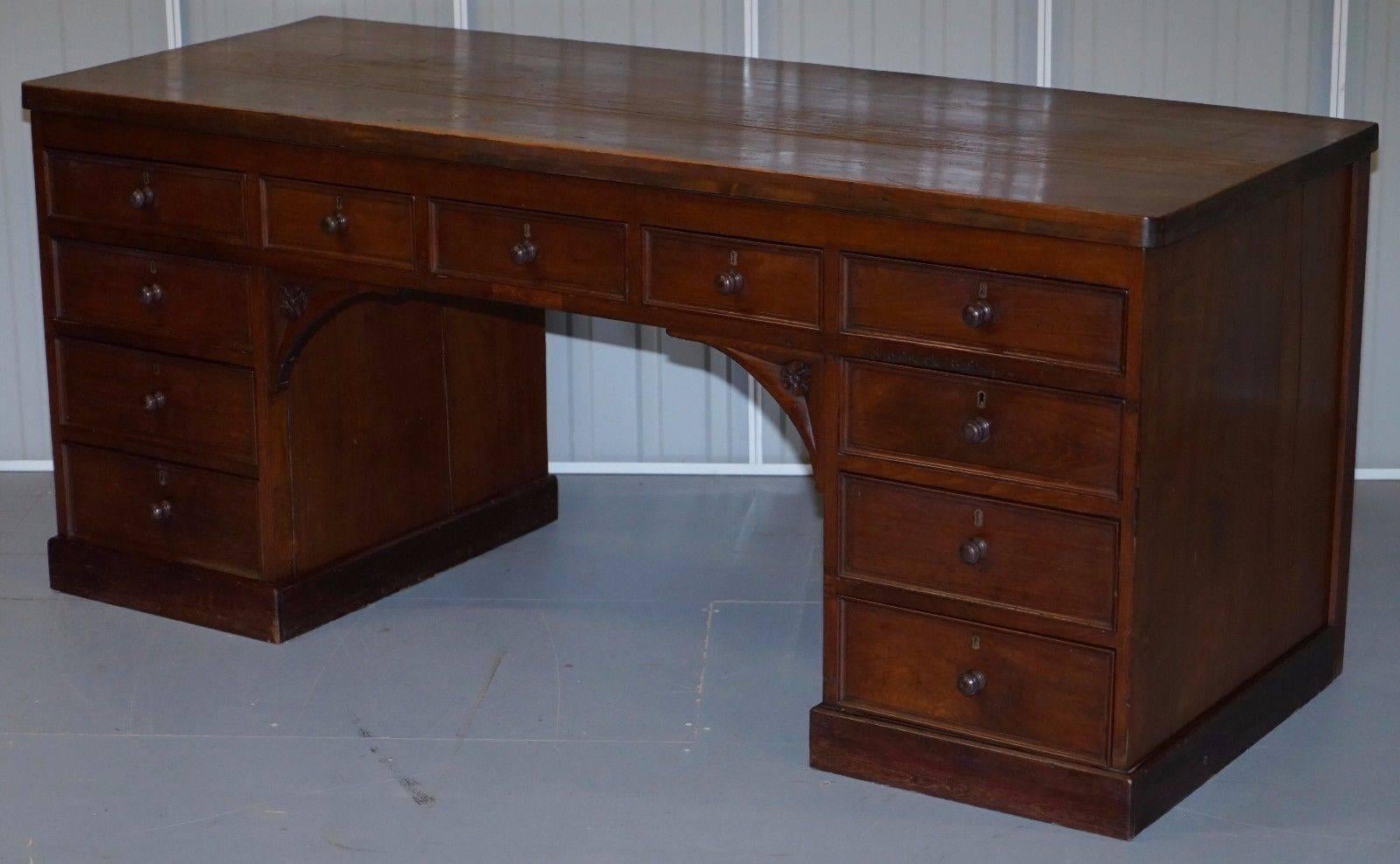 Late Victorian Grand Victorian 1870 Walnut Pine Clerks Pedestal Desk