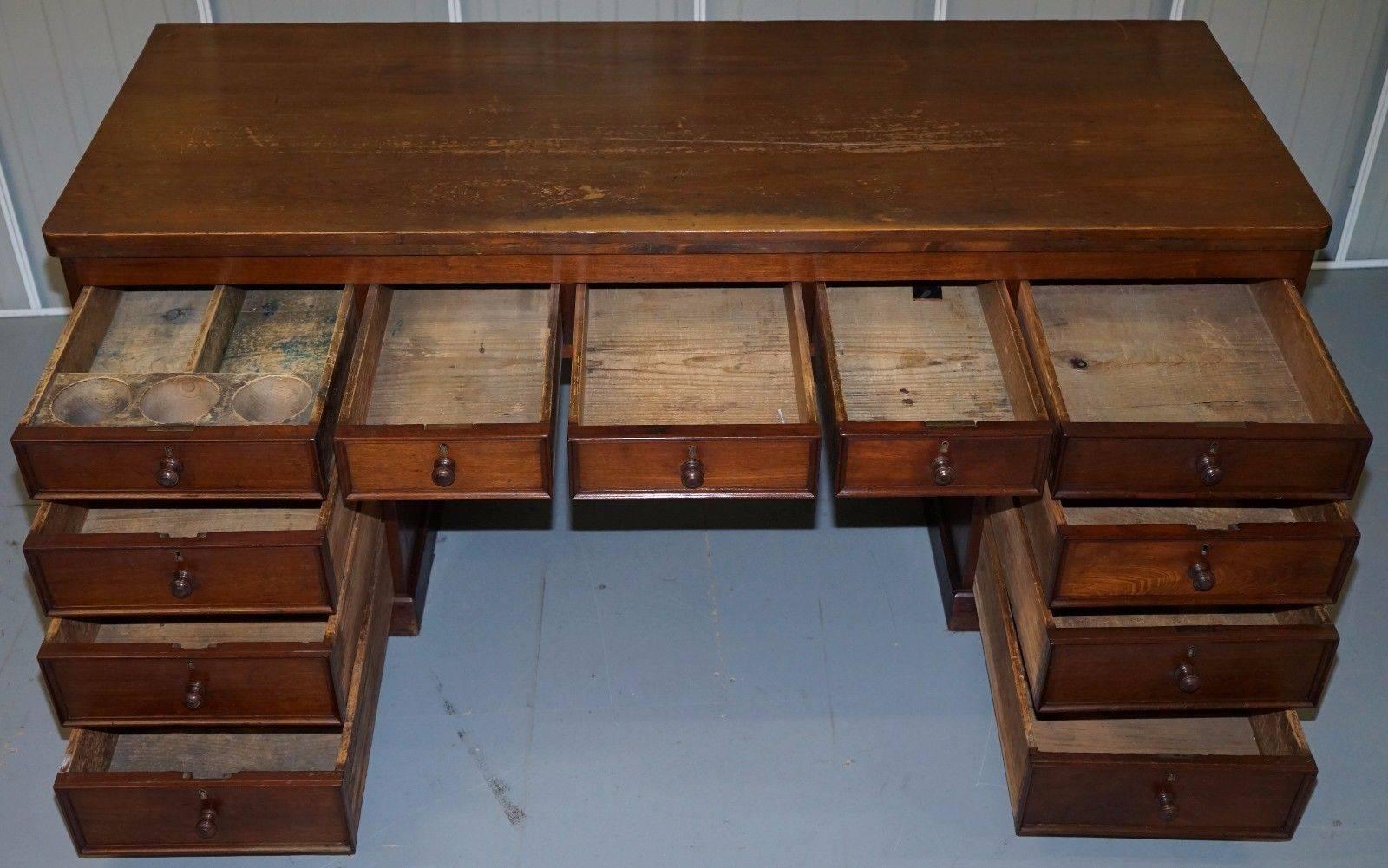 Grand Victorian 1870 Walnut Pine Clerks Pedestal Desk 2