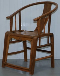 Pair of Chinese Ox Back Horseshoe Chairs, circa 1920s, Hand-Carved Timber