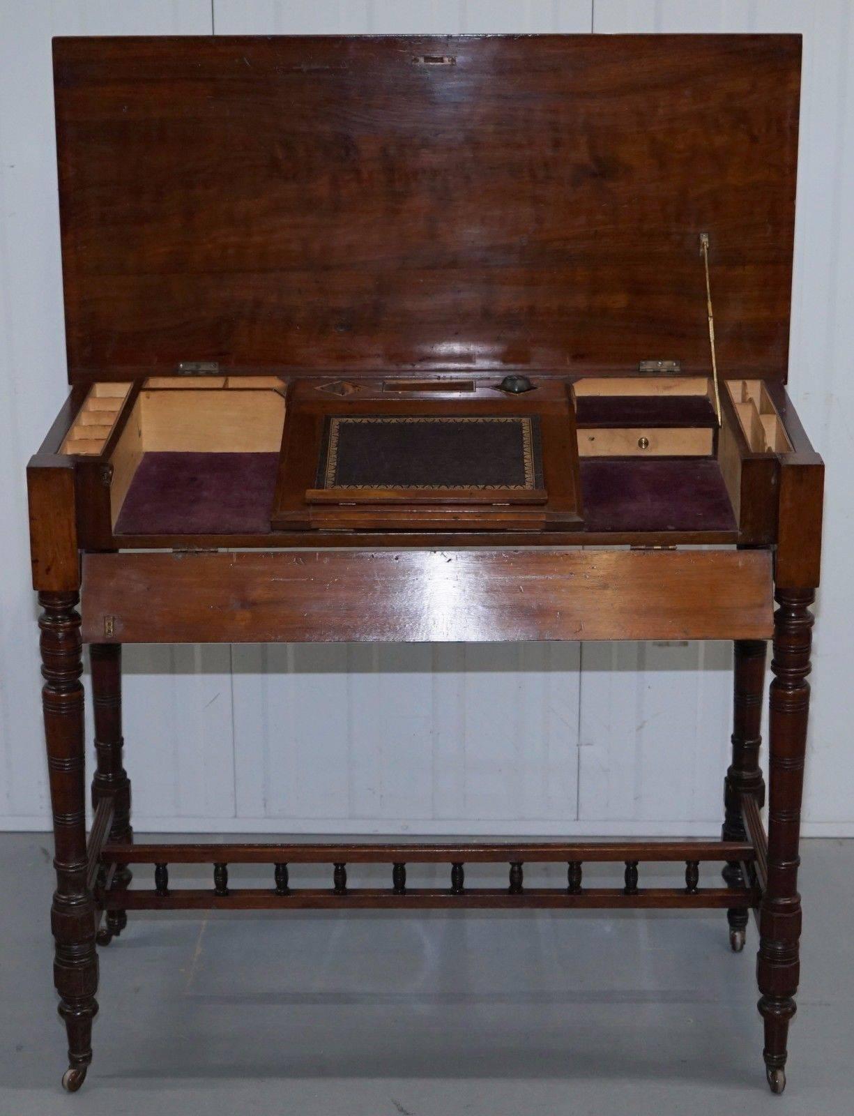 Hand-Carved Stunning 1870 Victorian Walnut Campaign Used Military Desk Hidden Writing Slope