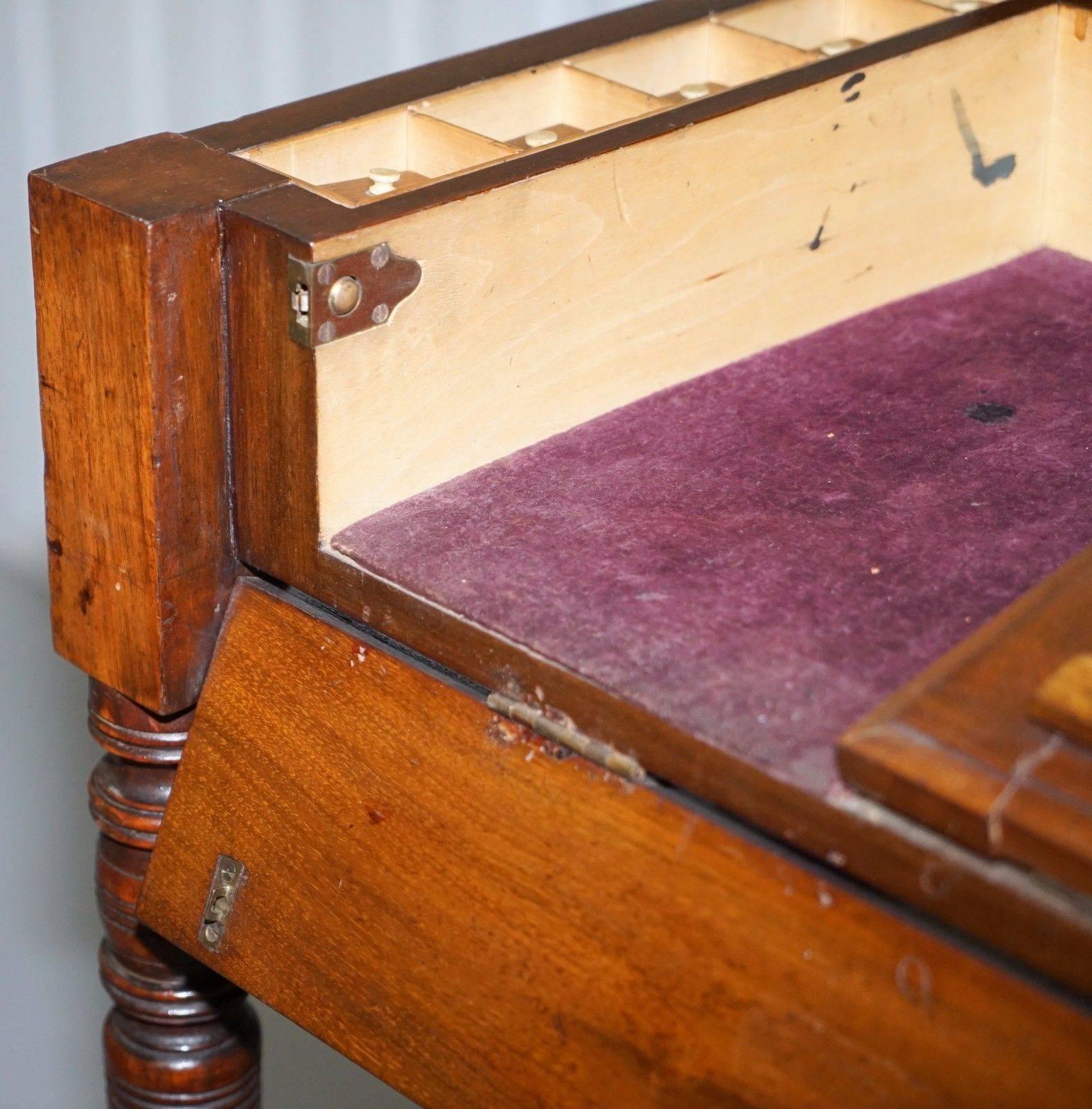 19th Century Stunning 1870 Victorian Walnut Campaign Used Military Desk Hidden Writing Slope